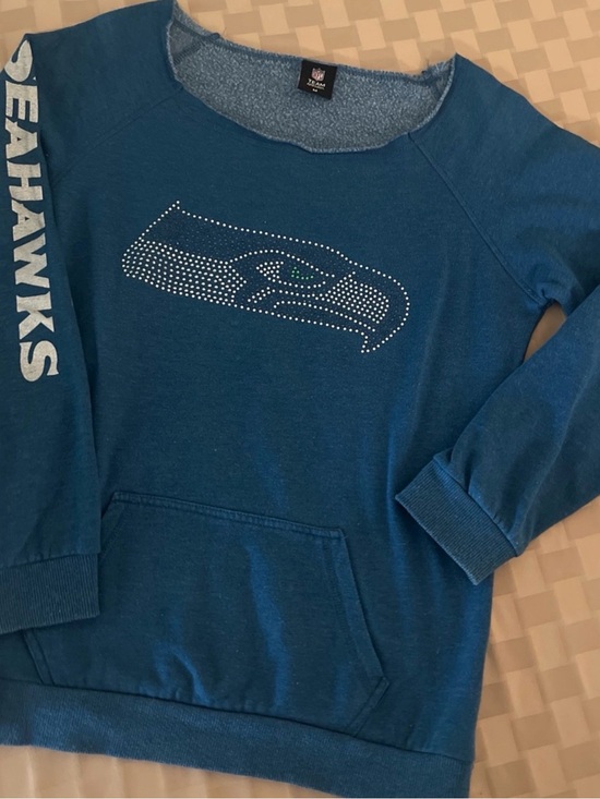 NFL Tops - NFL Seattle Seahawks Blue Crewneck Sweatshirt with Rhinestone Logo M